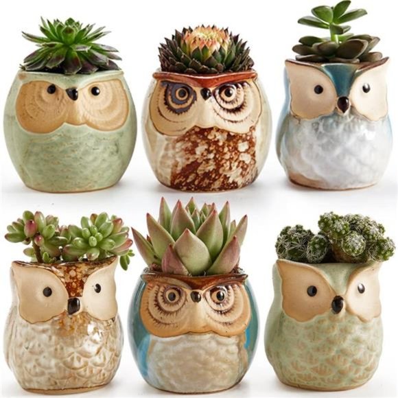 Owl Pot Ceramic Flowing Glaze Base Serial Set Succulent Plant Pot Cactus Plant - Picture 1 of 6